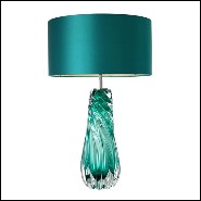 Table Lamp with structure in solid turquoise glass and iron with nickel finish 24-Aqua Torsade