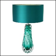 Table Lamp with structure in solid turquoise glass and iron with nickel finish 24-Aqua Torsade