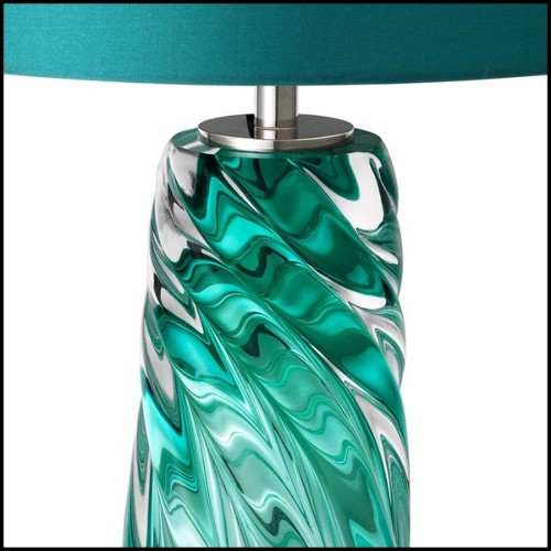 Table Lamp with structure in solid turquoise glass and iron with nickel finish 24-Aqua Torsade