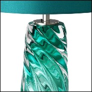 Table Lamp with structure in solid turquoise glass and iron with nickel finish 24-Aqua Torsade