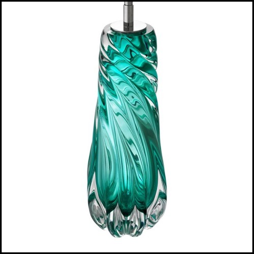 Lampe de salon avec structure en verre turquoise solide et finitions en nickel 24-Aqua Torsade