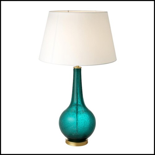 Table Lamp with structure in handmade turquoise glass and matte brass finish 24-Aqua Green