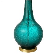 Table Lamp with structure in handmade turquoise glass and matte brass finish 24-Aqua Green