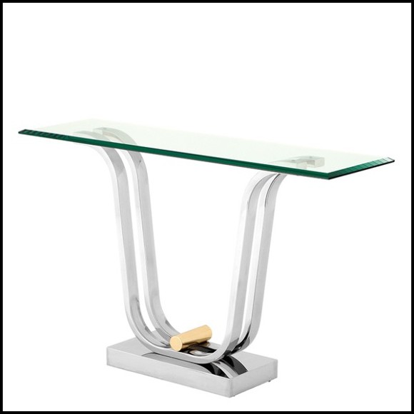 Console table with stainless steel structure in gold finish and clear glass 24-Damian