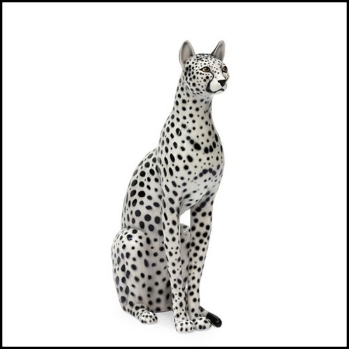 Sculpture in ceramic gold painted black or white or leopard 162-Big Cat
