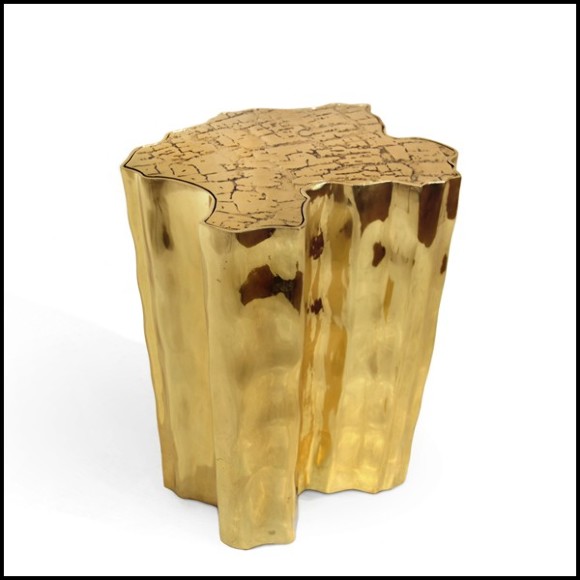 Side table with all structure in polished solid brass and with veinning top 145-Heaven