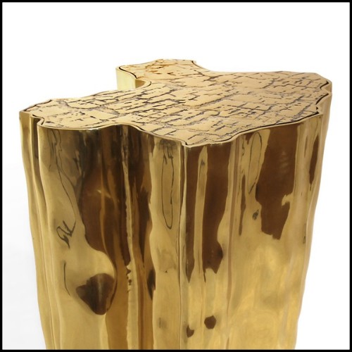 Table d'appoint avec toute la structure en laiton poli massif et plateau nervurés 145-Heaven