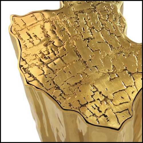 Table d'appoint avec toute la structure en laiton poli massif et plateau nervurés 145-Heaven