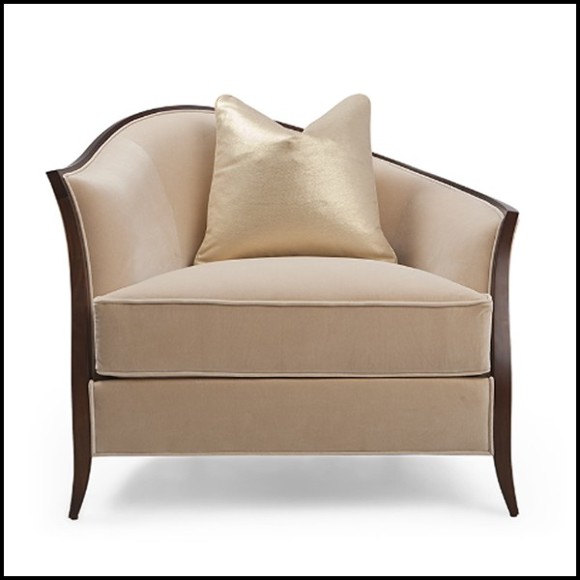 Armchair in solid veneered mahogany wood covered with satinated beige velvet fabric 119-Holton Left