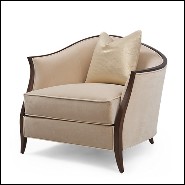 Fauteuil avec structure en bois d'acajou massif vernis couvert de tissu velours beige satiné 119-Holton Left