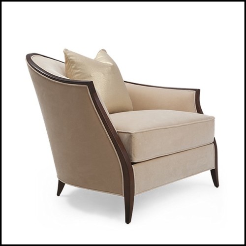Armchair in solid veneered mahogany wood covered with satinated beige velvet fabric 119-Holton Left