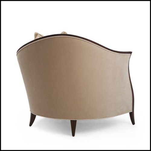 Armchair in solid veneered mahogany wood covered with satinated beige velvet fabric 119-Holton Left