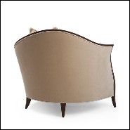 Fauteuil avec structure en bois d'acajou massif vernis couvert de tissu velours beige satiné 119-Holton Left