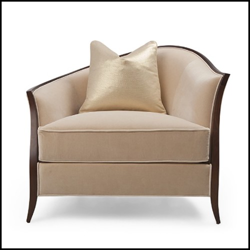 Fauteuil avec structure en bois d'acajou massif vernis couvert de tissu velours beige satiné 119-Holton Left