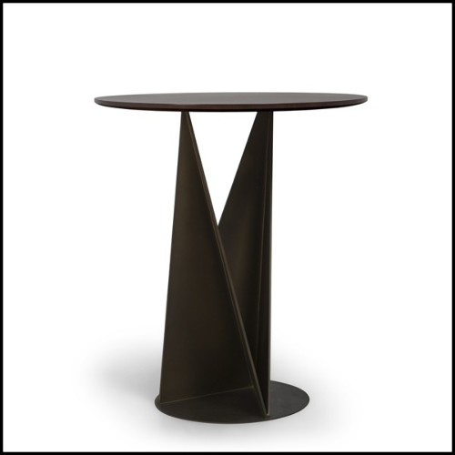 Side table with raw metal polyhedrons base and mahogany wood 119-Kalan