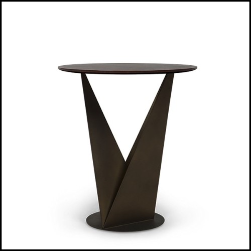 Side table with raw metal polyhedrons base and mahogany wood 119-Kalan