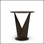 Side table with raw metal polyhedrons base and mahogany wood 119-Kalan