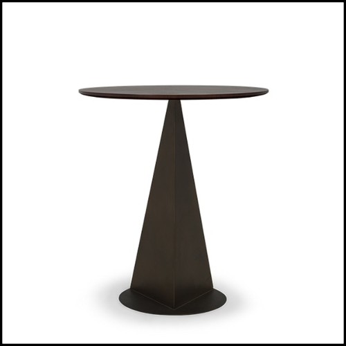 Side table with raw metal polyhedrons base and mahogany wood 119-Kalan