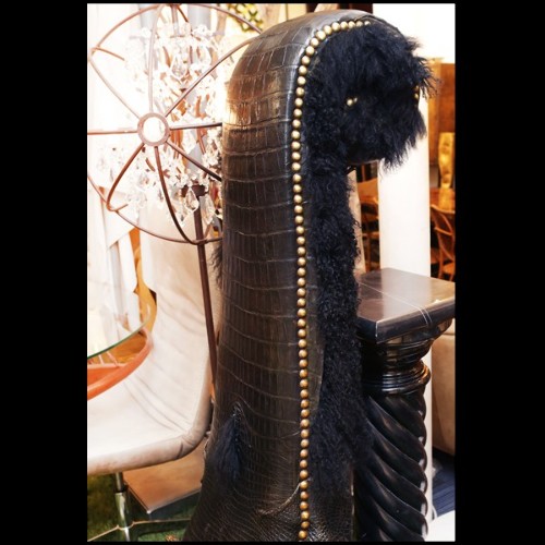 Croco lamp balck armchair with zebu horns PC-Croco Lamb Black