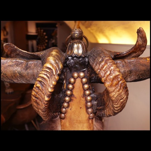 Armchair with aries and buffalo and wildebeest Horns PC-Savage Horse
