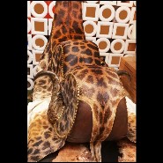 Grand fauteuil couvert avec véritable peau de girafe et cornes de buffle PC-Girafle