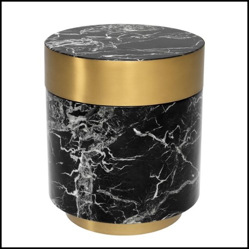 Side table with structure in black resin marble and brushed brass rim and base 24-Barone