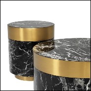 Table d'appoint avec structure en marbre résine noire et avec bord et base finition laiton brossé 24-Barone