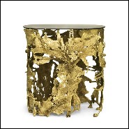 Console avec base en laiton moulé et plateau ovale en verre finition bronze 155-Lava