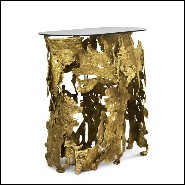 Console avec base en laiton moulé et plateau ovale en verre finition bronze 155-Lava