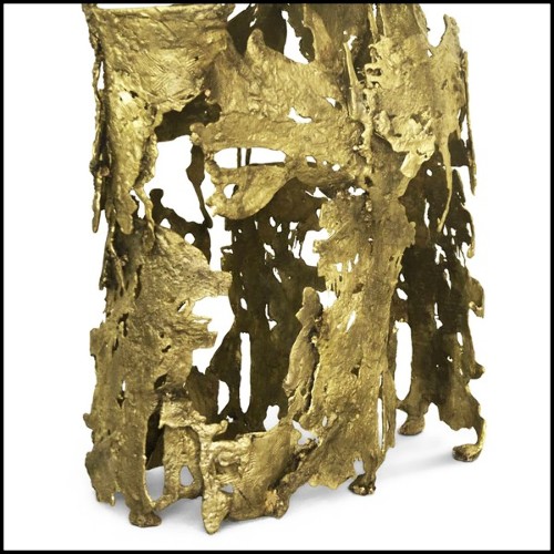 Console avec base en laiton moulé et plateau ovale en verre finition bronze 155-Lava