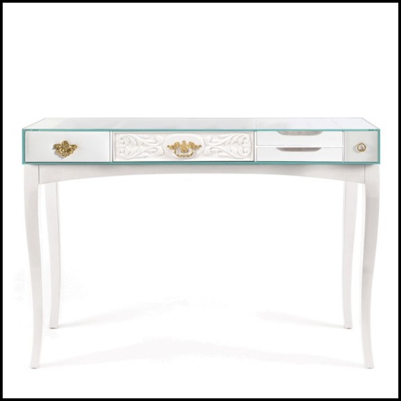 Console avec structure en palissandre finition White et avec plateau en verre laqué 145-White Finishes