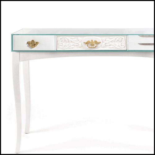 Console made with rosewood in white finishes and with lacquered glass top 145-White Finishes