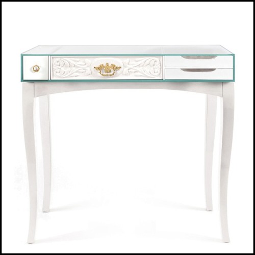Console made with rosewood in white finishes and with lacquered glass top 145-White Finishes
