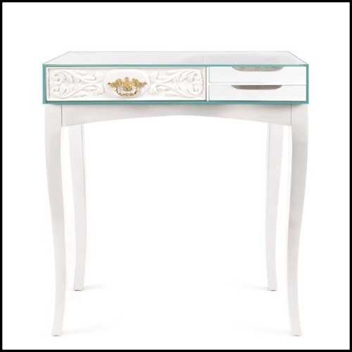 Console made with rosewood in white finishes and with lacquered glass top 145-White Finishes