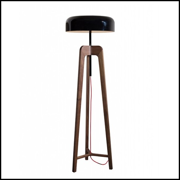 Floor lamp with feet in solid walnut and with black tin-plated shade 163-Linea