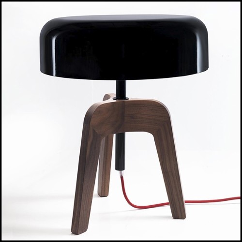 Table Lamp with feet in solid walnut and with black tin-plated shade 163-Linea