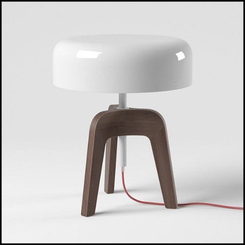 Table Lamp with feet in solid walnut and with black tin-plated shade 163-Linea
