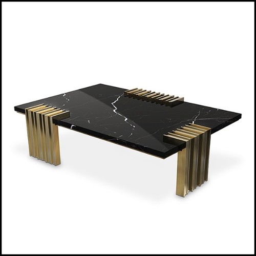Table basse avec 3 pieds de base en laiton massif poli et plateau du dessus en marbre noir 164-Oldies