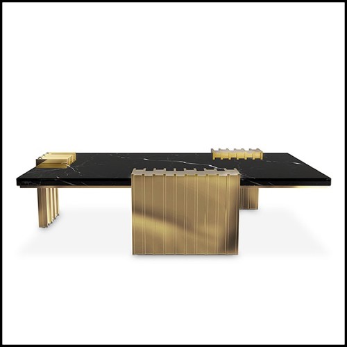 Table basse avec 3 pieds de base en laiton massif poli et plateau du dessus en marbre noir 164-Oldies
