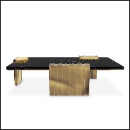 Coffee table with 3 feet base in solid polished brass and black marble top 164-Oldies