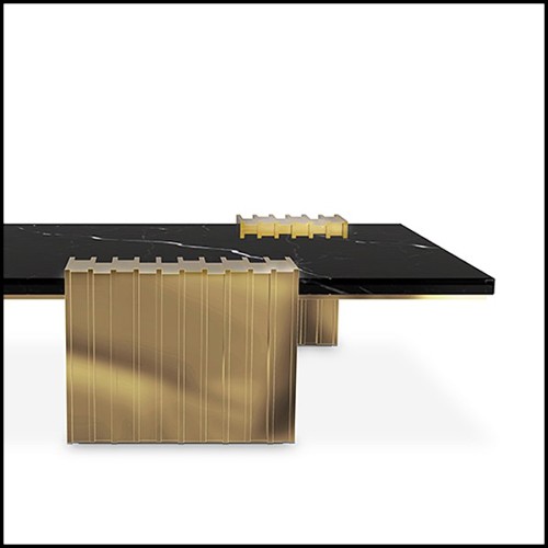 Table basse avec 3 pieds de base en laiton massif poli et plateau du dessus en marbre noir 164-Oldies