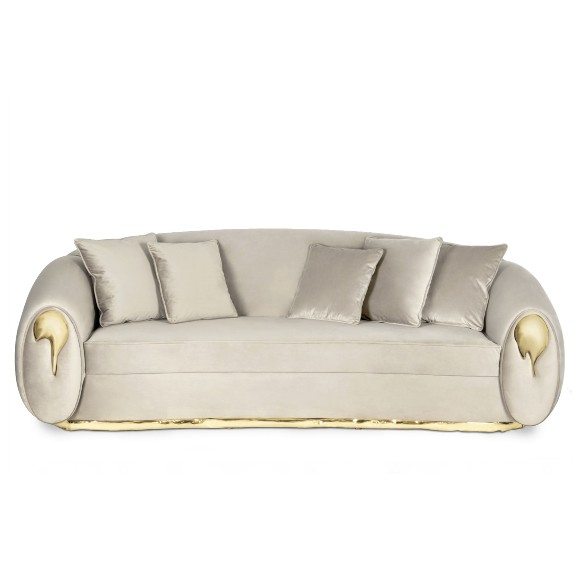 Sofa with structure in solid wood covered with cream grey genuine leather 145-Eclat