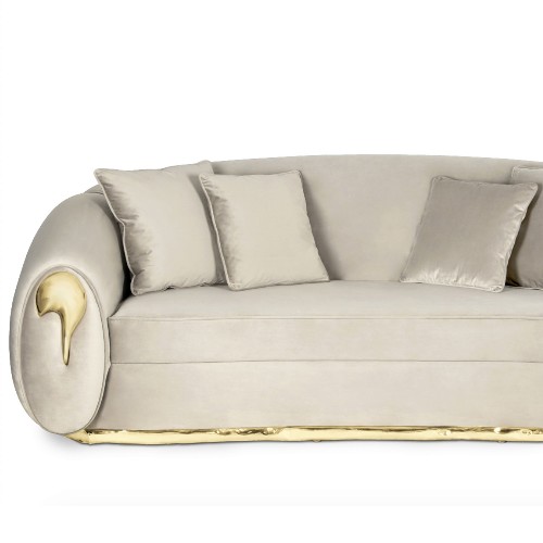 Canapé avec structure en bois massif recouvert de cuir véritable gris crème 145-Eclat