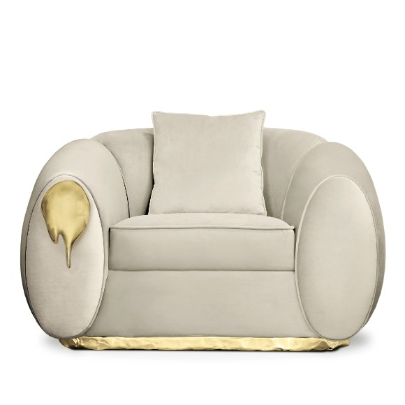 Fauteuil avec structure en bois massif recouvert de cuir véritable gris crème 145-Eclat