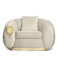 Armchair with structure in solid wood covered with cream grey genuine leather 145-Eclat