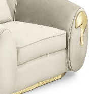 Armchair with structure in solid wood covered with cream grey genuine leather 145-Eclat