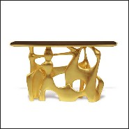 Console with base structure in resin fiber hand-painted with glossy gold leaf 155-Andore