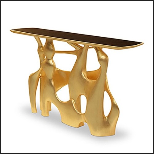 Console with base structure in resin fiber hand-painted with glossy gold leaf 155-Andore