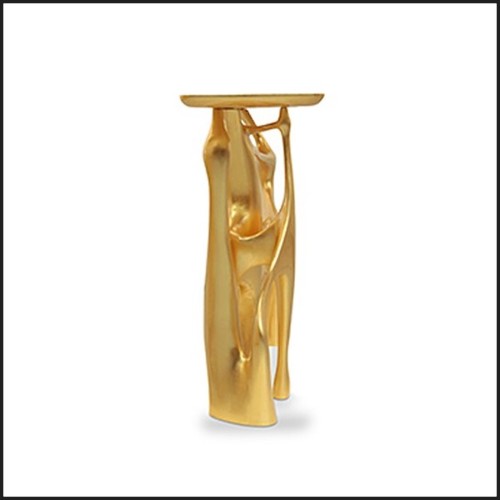 Console with base structure in resin fiber hand-painted with glossy gold leaf 155-Andore