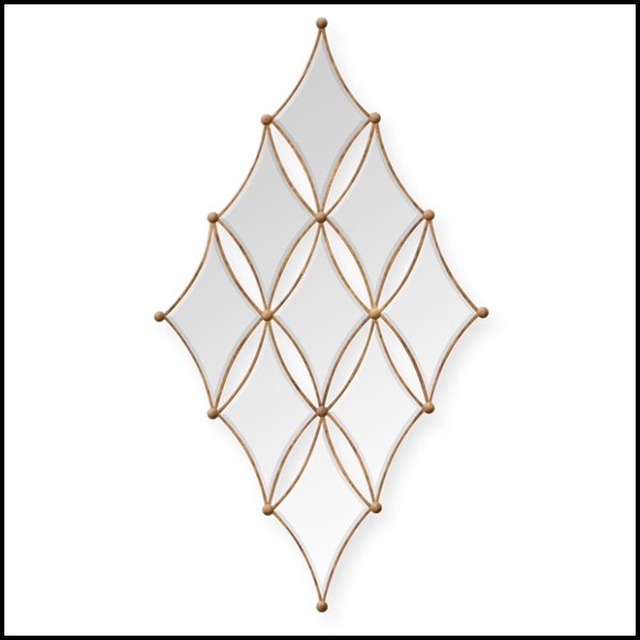 Mirror with frames in solid mahogany wood and antique gold painting 119-Diamonds